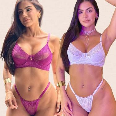 Imagem de Kit 2 Conjuntos Renda Meia Taça Laura Tamanho:GGCor:Fucsia Branco - Li