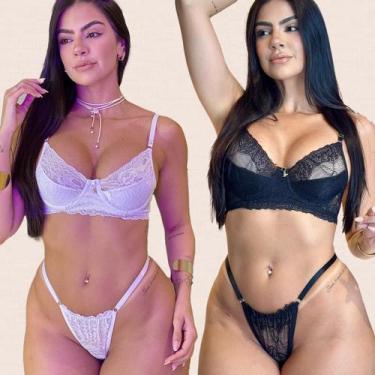 Imagem de Kit 2 Conjuntos Renda Meia Taça Laura Tamanho:GGCor:Preto Branco - Lik