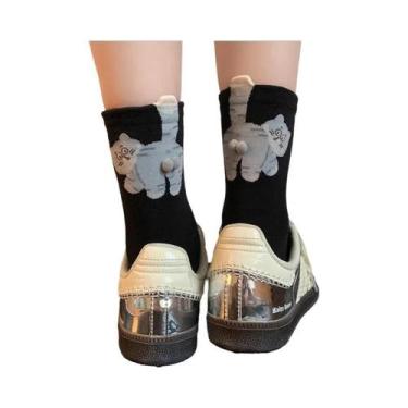 Imagem de Meias Unissex De Cano Médio Com Estampa De Gato, Macias, Respiráveis, 