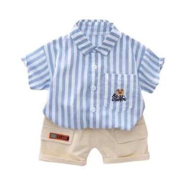 Imagem de Conjunto De Roupa Infantil Masculina De Verão 2 Peças: Camiseta Listra