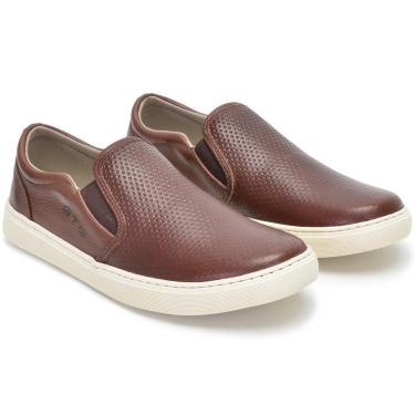 Imagem de Slip On Masculino Iate Couro Tênis Sapatênis Sem Cadarço Elástico Calce Fácil Confortável-Masculino