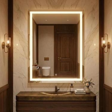 Imagem de Espelho Decorativo Retangular Jateado 70x90cm Iluminado Com Luz Led Te