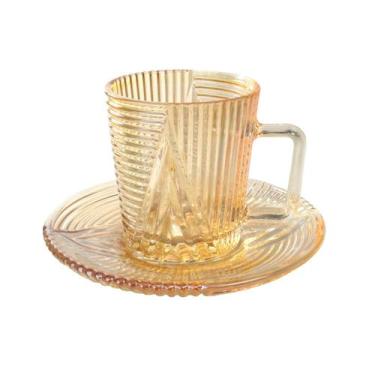 Imagem de Jogo de 6 xícaras e pires de vidro âmbar imperial 90ml - AMIGOLD