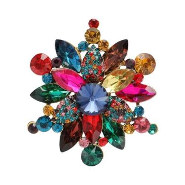 Imagem de Broches De Flor Com Strass Femininos Modernos, 9 Cores, Alfinetes De F