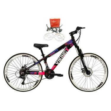 Imagem de Bicicleta Aro 26 Vikingx Tuff 21v Alumínio Freio Hidráulico a Disco Aros Vmaxx Branco -  Preto\Rosa X25