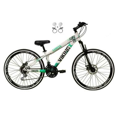 Imagem de Bicicleta Aro 26 Vikingx Tuff 21v Alumínio Freio Hidráulico a Disco Aros Vmaxx Pretos - Branco\Verde X25