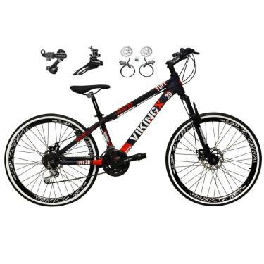 Imagem de Bicicleta Aro 26 Vikingx Tuff 21v Alumínio Câmbios Shimano Freio a Disco Hidráulicos Aros Vmaxx Preto - Roxo\Laranja X30
