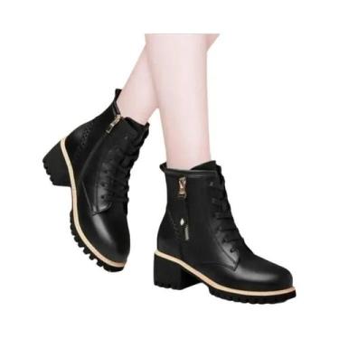 Imagem de Botas De Inverno Femininas Com Forro De Lã, Sola Robusta, Cadarço E Zí
