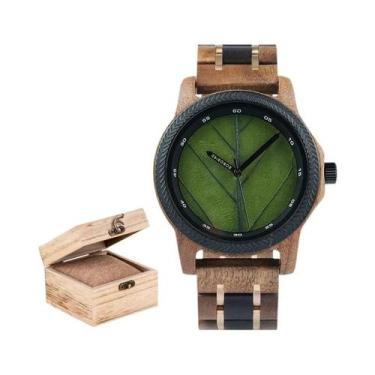 Imagem de Relógio De Madeira Artesanal Masculino BOBO BIRD Original Com Folha Na