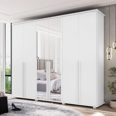 Imagem de Guarda Roupa Estrela Ii 6 Portas 4 Gavetas Com Espelho Para Quarto Casal Amplo E Funcional - Branco