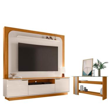 Imagem de Estante Home Theater Nilo Sem Pés Com Aparador Frizz Cinamomo Off White - Madetec