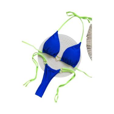 Imagem de Conjunto De Biquíni Sexy Feminino Em Cor Sólida Com Alças, Dois Peças,