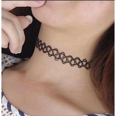 Imagem de Colar Tattoo Choker Feminino Gargantilha Preta Elástica Ajustável Moda