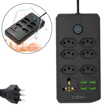 Imagem de Filtro de Linha 6 tomadas 1 tomada universal 4 USB Proteção contra sob