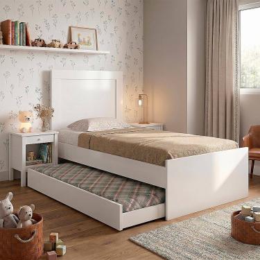 Imagem de Cama Bibox Luara Solteiro com Auxiliar e Colchões D23 para Quarto Infantil Juvenil - Branco
