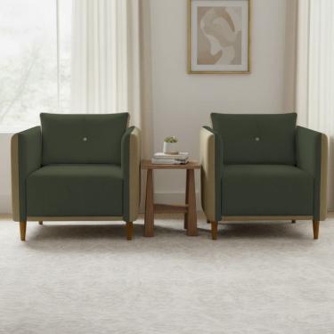 Imagem de Kit 2 Poltronas Decorativa Para Sala Recepção Consultório Aviv Luxo Corino e Linho