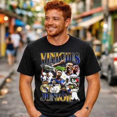 Imagem de Camisa Masculina Preta Brasil Jogador Estampa Futebol Seleção Estilo Urbano Conforto Di...