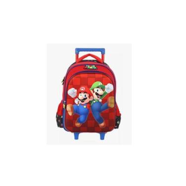 Imagem de Mochila Escolar Super Mário Rodinha Luxcel 020341, Vermelho