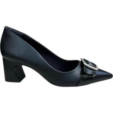 Imagem de Scarpin Ramarim Feminino Salto Bloco com Fivela Conforto, Preto, 38