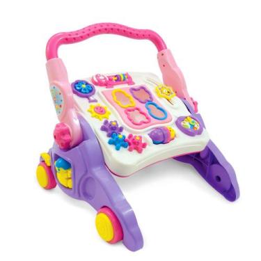 Imagem de Andador Infantil 4 Em 1 Maral Rosa com Mesa Didática Som e Acessórios
