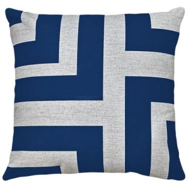 Imagem de Capa Almofada Linho Bege Geometria Moderna Azul Escuro 45x45 - M3 Deco