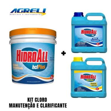 Imagem de Kit 1 Cloro para Piscina HCL Plus 10Kg com 1 Algicida Manutenção e 1 C