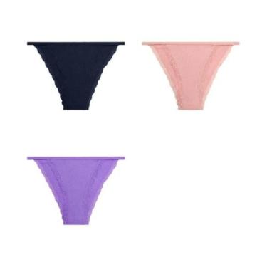 Imagem de Conjunto de 3 Calcinhas de Algodão com Renda - Confortáveis e Respiráv