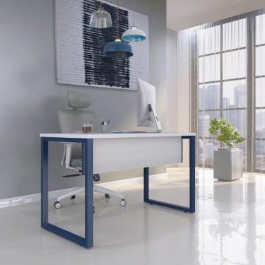 Imagem de Mesa Madeira M150/60P25TUB 150cm Industrial Branco e Azul Delrei Cinza