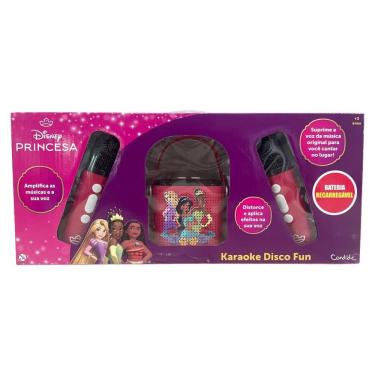 Imagem de Caixa de Som Princesas com Karaokê Bluetooth Luzes Piscantes Roxo Candide 2 Microfones