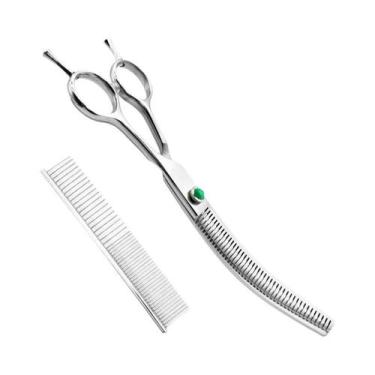 Imagem de Tesoura Curva De 7 Polegadas Com Dentes De Tubarão Para Tosa De Cães, 