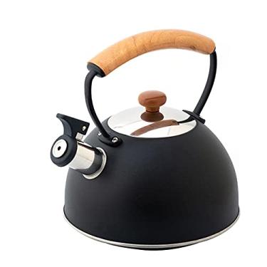 Imagem de Mona43Henry chá Best Whistle Kettle, 2,7 L, elegante, preta, aço inoxidável, com cabo padrão madeira antiqueimadura para fogão indução, melhorado