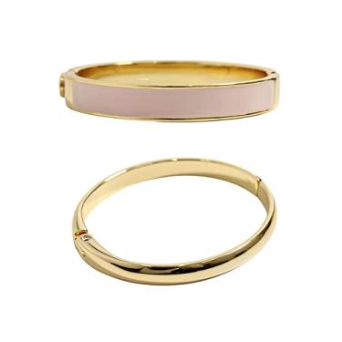 Imagem de Kit 2 Bracelete Feminino Grosso Dourado E Rosa Semijoia