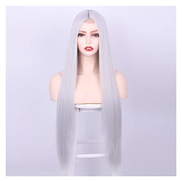 Imagem de Perucas femininas peruca sintética peruca longa reta para mulheres, perucas laranja cosplay para mulheres, cabelo natural resistente ao calor, cabelo loiro cinza, perucas de cabelo humano (cor: WL9352-yinhui, comprimento esticado: 71 cm)