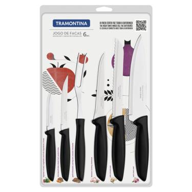 Imagem de Jogo de Facas Tramontina Plenus com Lâminas em Aço Inox e Cabos de Polipropileno Preto 06 Peças