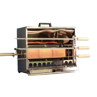 Imagem de Churrasqueira Para 3 Espetos Assador À Gás Em Aço Inox C/ Queimador - Giro Manual