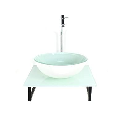 Imagem de KIT CUBA DE VIDRO REDONDA 10MM COM TAMPO DE VIDRO 40CM X 40CM BRANCO FULL E SUPORTE TORNEIRA VALVULA