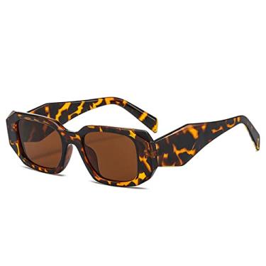 Imagem de Moda Retângulo Pequeno Óculos de Sol Feminino Retro Designer Pernas Largas Óculos Óculos UV400 Masculino Quadrado Roxo Óculos de Sol, Chá de Leopardo, Como a imagem