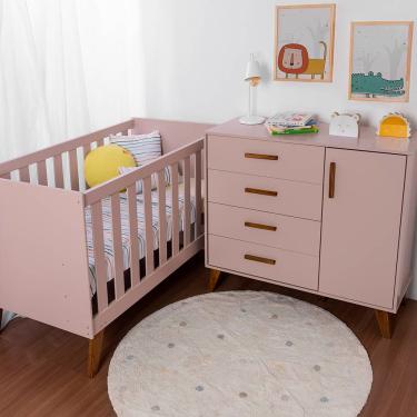 Imagem de Kit Quarto Infantil Ayla Rosa Fosco – Berço + Cômoda