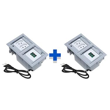 Imagem de Kit Caixas De Tomadas 4 Blocos Com 2 Tomadas 20A 3 USB Cinza
