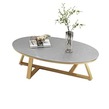 Imagem de TOMYEUS Sofá mesa lateral e de canto mesa de centro moderno pequeno apartamento sala de estar mesa de chá em casa muito simples mesa de centro oval mesa de centro (cor: cinza, tamanho: 100 * 50 * 45cm)