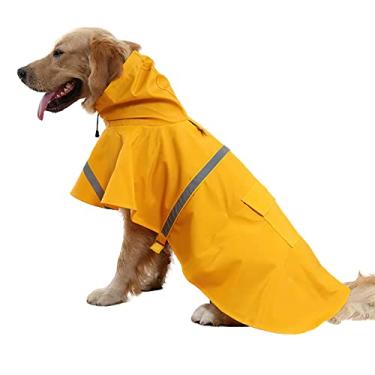 Imagem de Casaco de chuva grande para cães NACOCO ajustável à prova d'água roupas leves com capuz poncho e tira refletiva (GGG, amarelo)