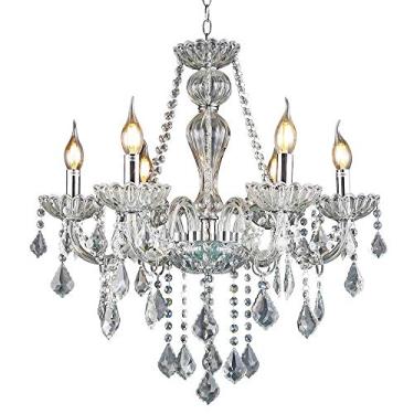 Imagem de Lustre Candelabro Pendente Luxo Cristal Legitimo Cor Transparente 6 Braços Sala Jantar Quarto INL25