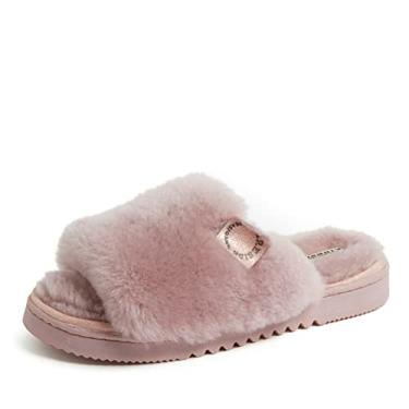 Imagem de Dearfoams Chinelo feminino Fireside Cairns Shearling Easy on/Off Slide, Rosa empoeirado, 10