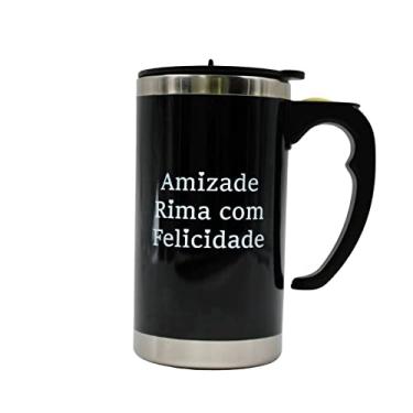 Imagem de Caneca Mixer Misturadora Inox 450 ml Com Tampa A Pilha Com Frases (Preto)