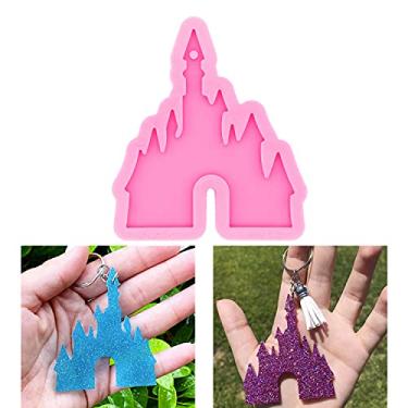 Imagem de Moldes de silicone brilhantes em forma de castelo para DIY chaveiro colar pingente fabricação de joias, estilo tema de Halloween epóxi artesanato chaveiro molde de silicone moldes de argila de polímero