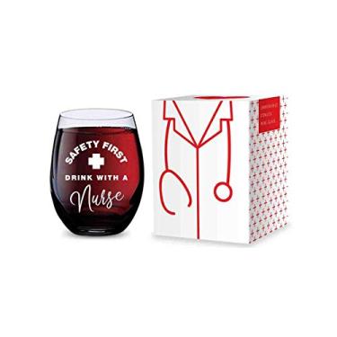 Imagem de Taça de vinho sem haste para enfermeiras (segurança primeira bebida com uma enfermeira) feita de plástico Tritan inquebrável - 473 ml