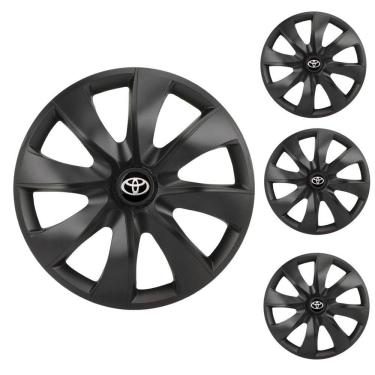 Imagem de Jogo Calota Aro 14 Prime Fosc Black Elitte Preto Fosco + Emblema Resinado Toyota (Corolla Etios Yaris)