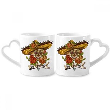 Imagem de Sombrero Suger Skull Mexico Day of the Dead Couple Porcelain Mug Set Ceramic Lover Cup Heart Handle