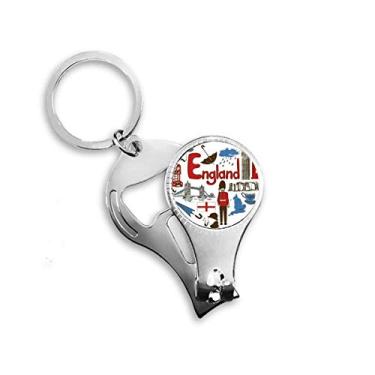 Imagem de England Love Heart UK National Flag Nail Nipper Ring Chaveiro Abridor de Garrafas Cortador