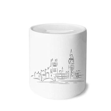 Imagem de DIYthinker Sketch UK Landmark Flag Mark Illustration Money Box Saving Banks Ceramic Coin Case Kids Adults